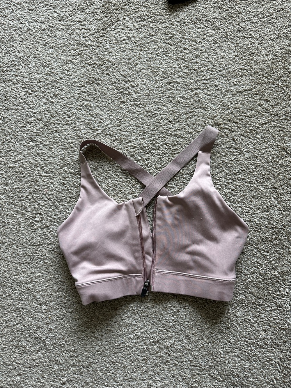 earth republic Front-Zip Light Mauve Sports Bra with Crisscross Straps